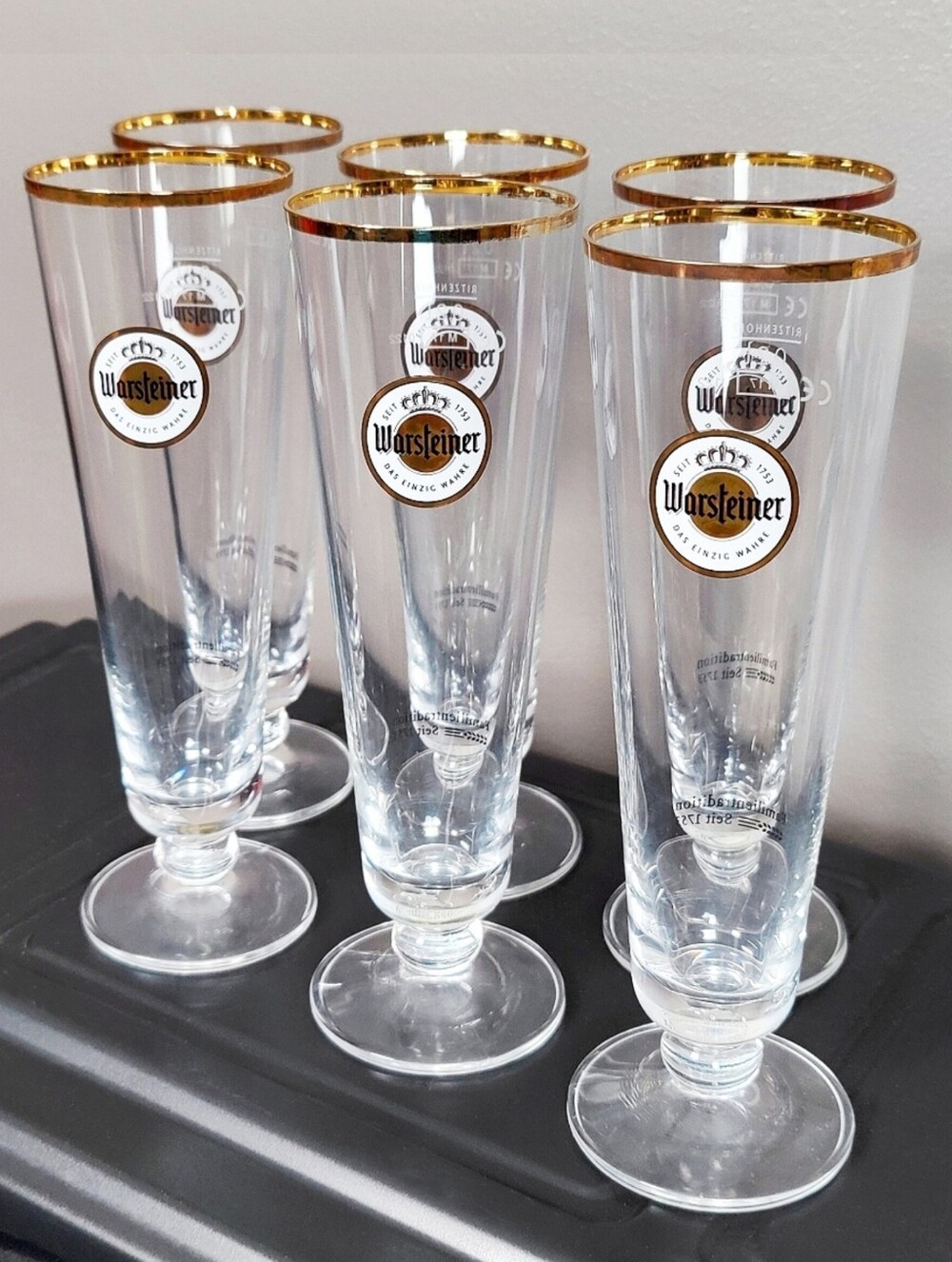 Warsteiner Gold-Rim Pilsner Flutes German Beer Glasses - Set of 6